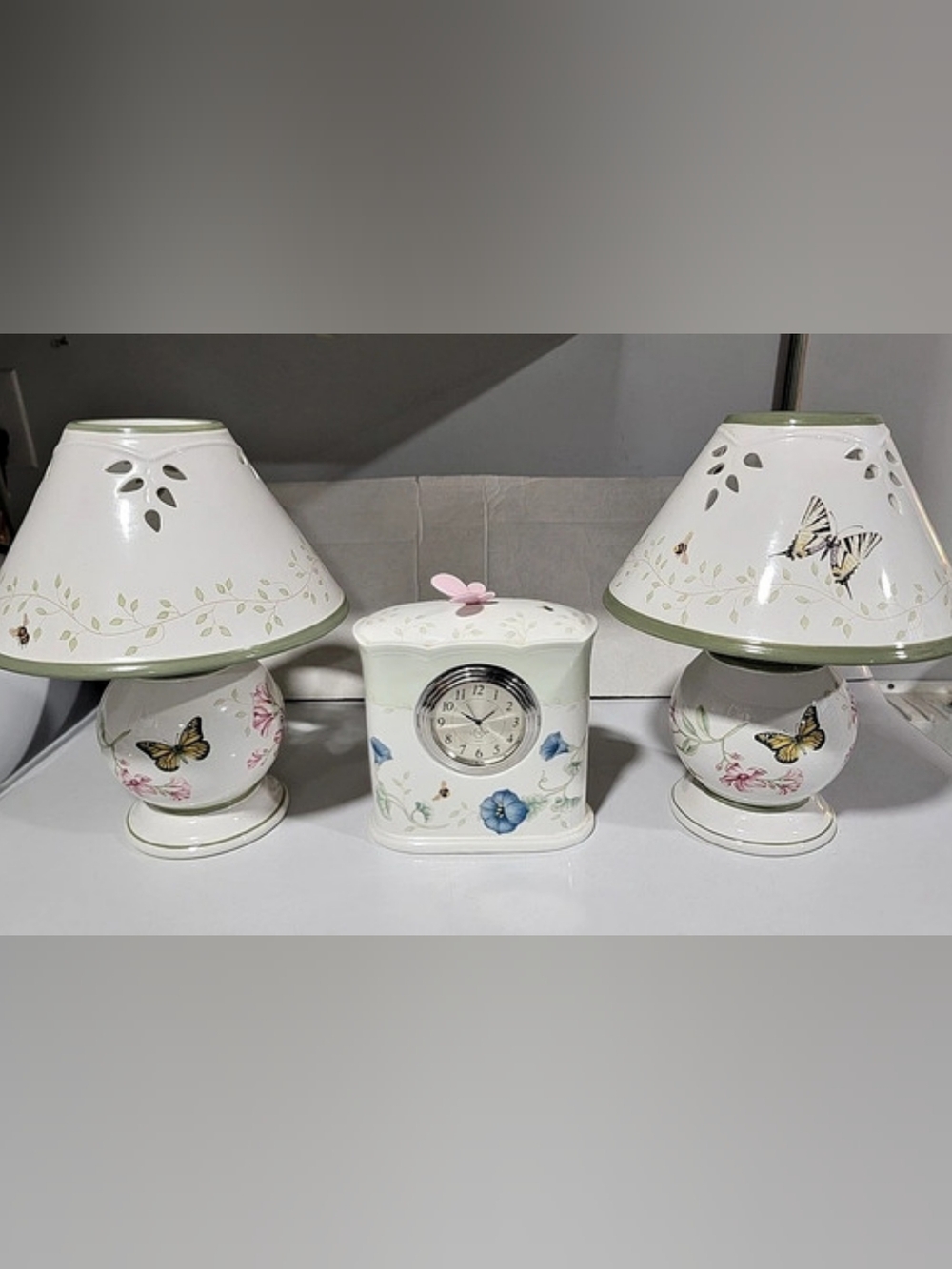 Lenox Butterfly Meadow 3-Piece Set - Clock and 2 Candle Lamps